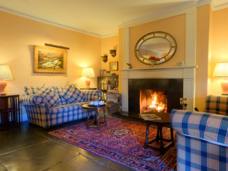 Arundell Arms Hotel lounge with open fire