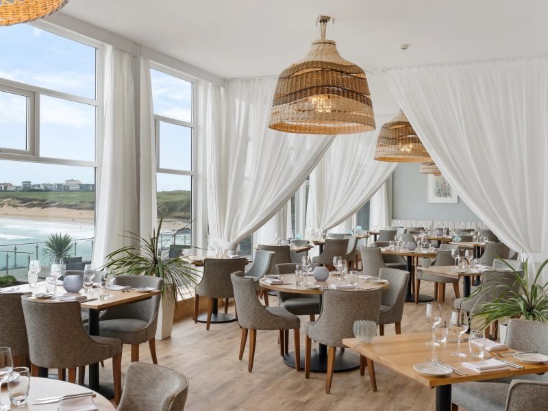 Dune Restaurant overlooking Fistral Beach at Fistral Beach Hotel, Newquay