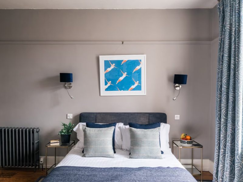 Calm bedroom with church views at Dorset House, Lyme Regis